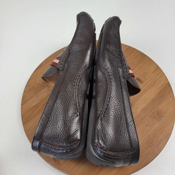 Bally Men’s Size 12 D Wabler Brown Leather Driving Loafers W/ Og Box Web Stripe - Picture 11 of 16